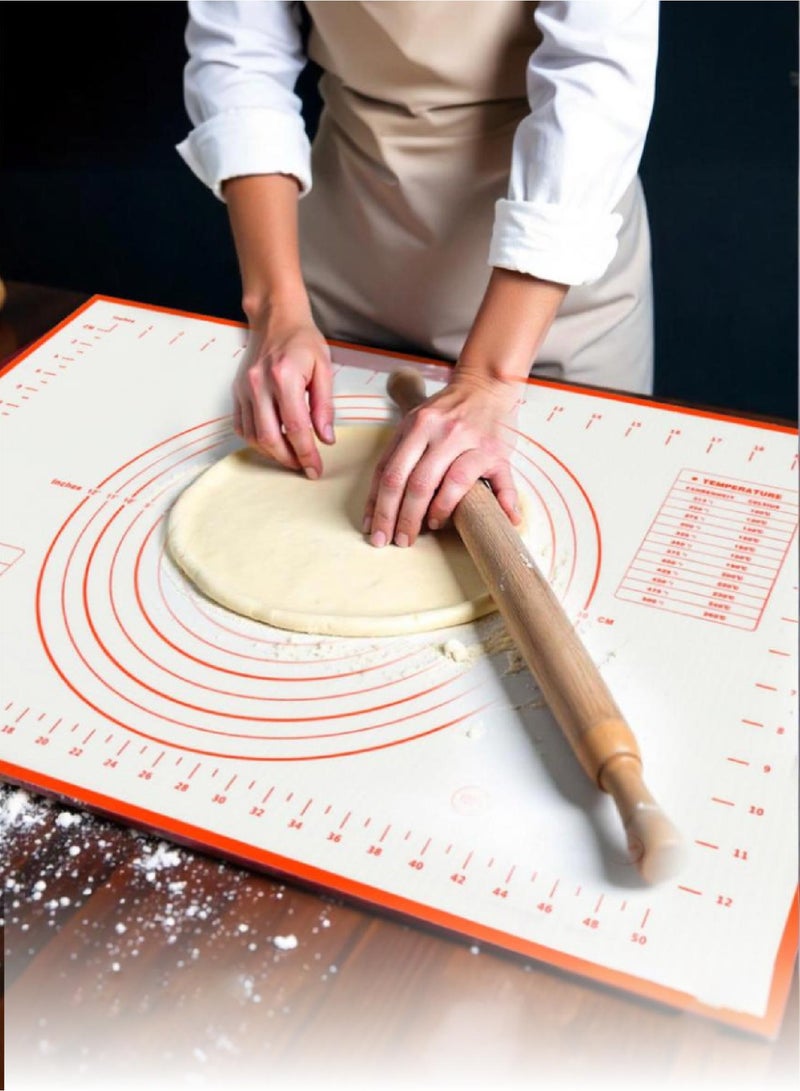 ريست REST Slicon Baking Mat, Non Stick Silicon Rolling Pastry Mat, Oven Liner, Kneading Pad Sheet Glass Fiber Rolling Dough Extra Large Size For Cake Macaron Kitchen Tools 60x40cm Red and white - Image 4